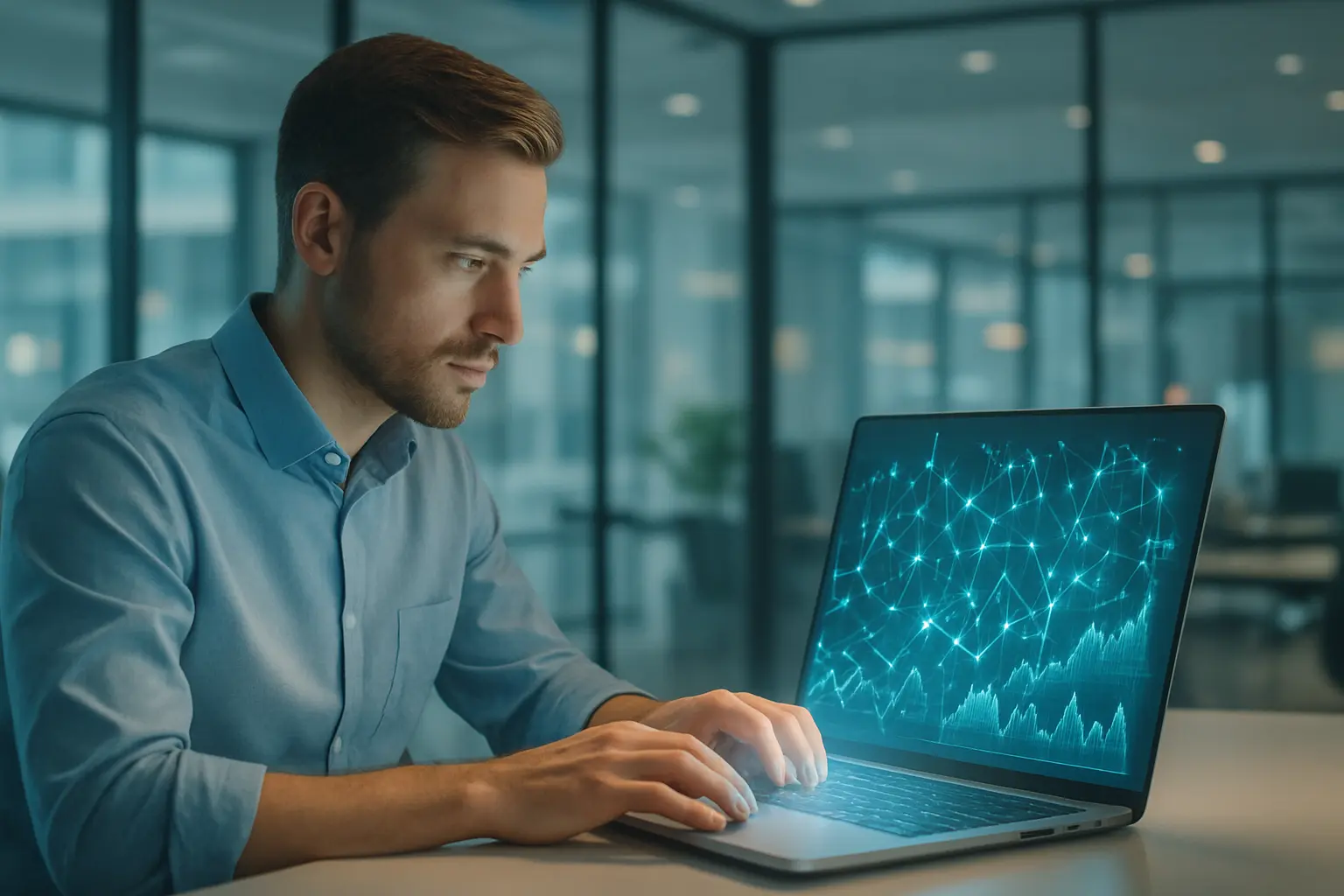 Nowoczesne biuro, AI, wizualizacja danych