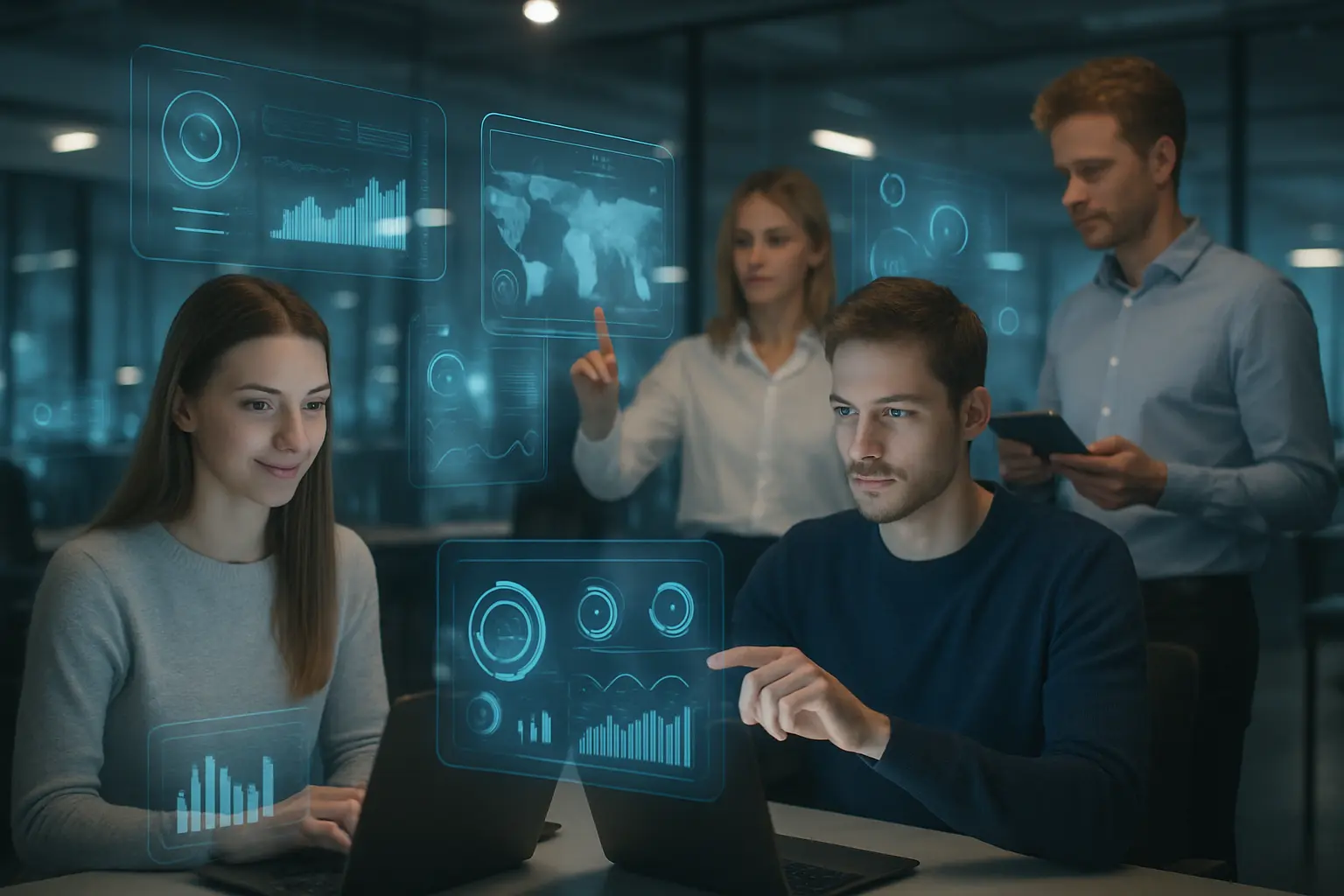 Modern office, futuristic interaction