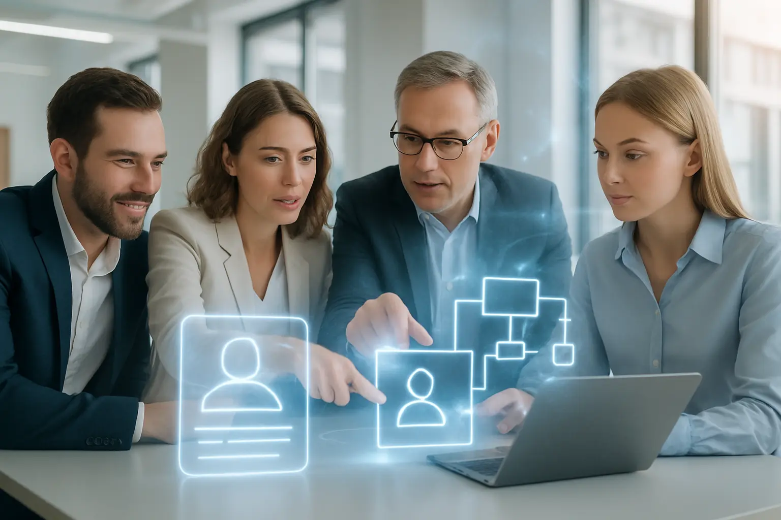 Profesjonaliści w nowoczesnym biurze, AI, dane.