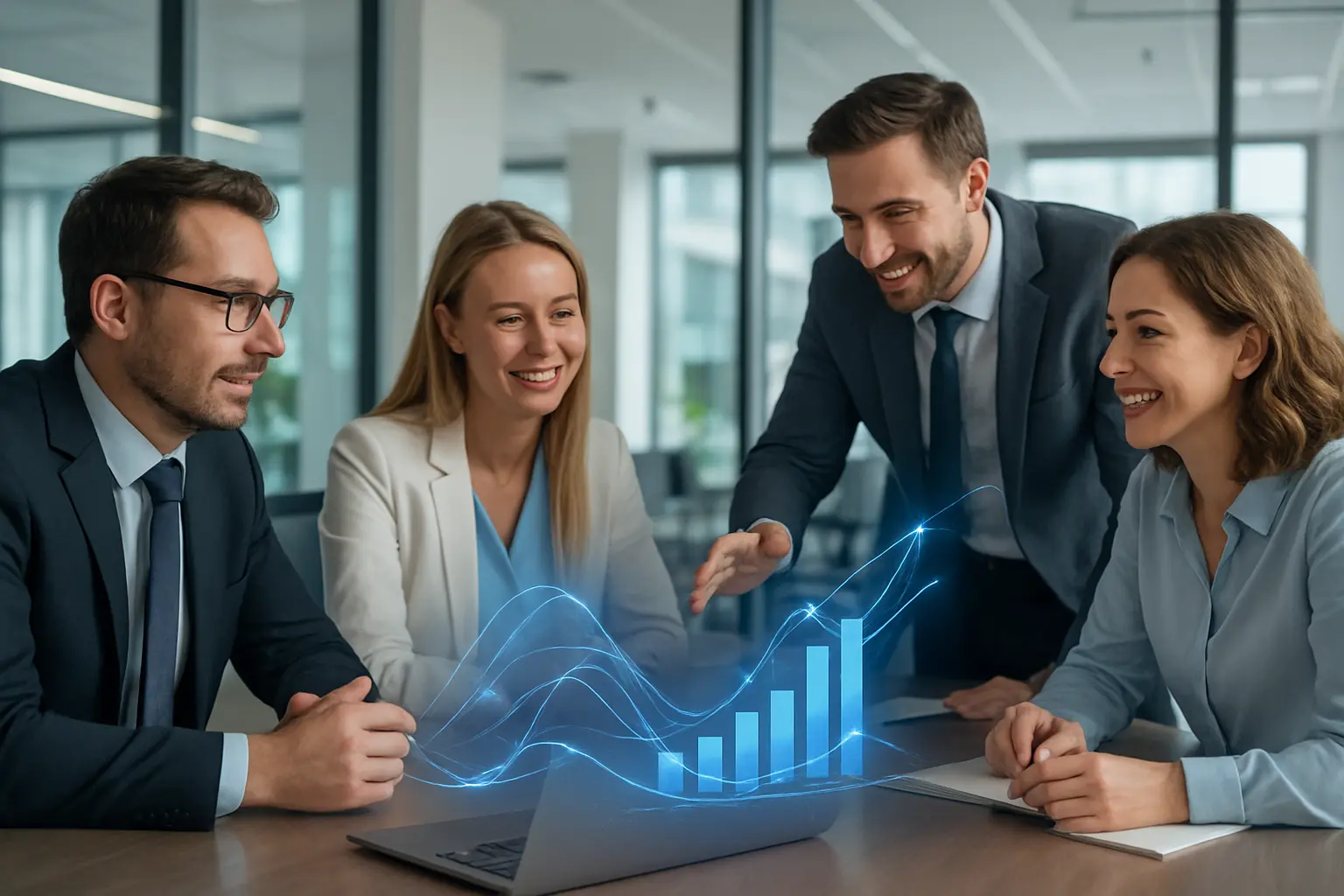 Modern office, AI, collaboration.