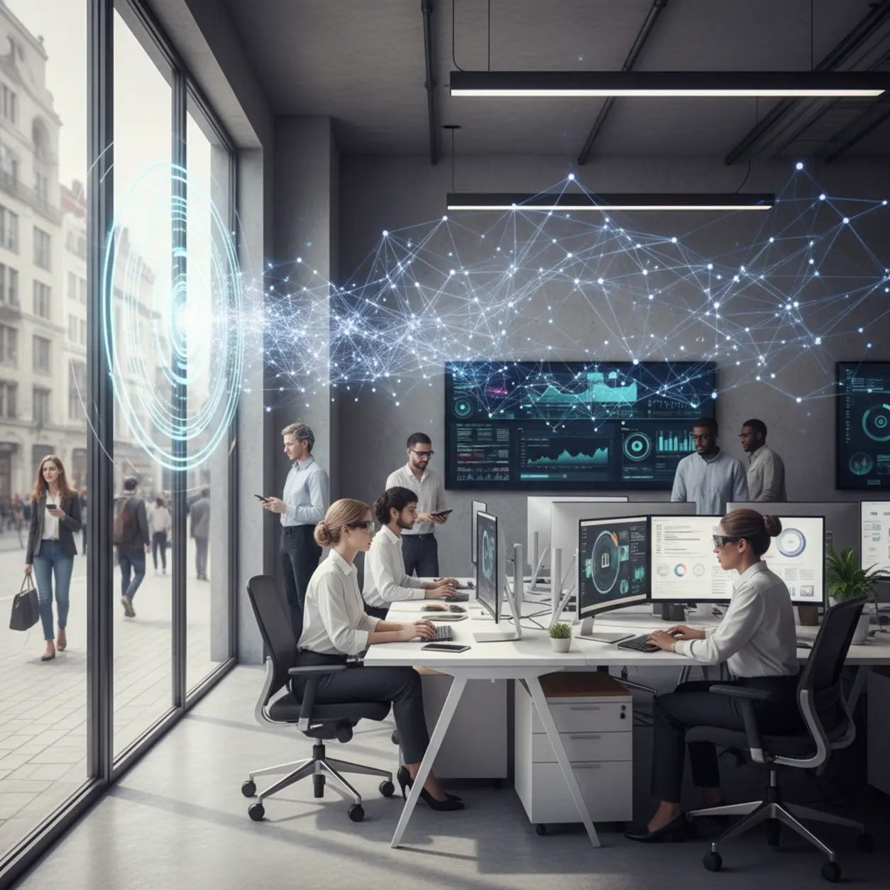 Modern office, work, chatbot, engagement.