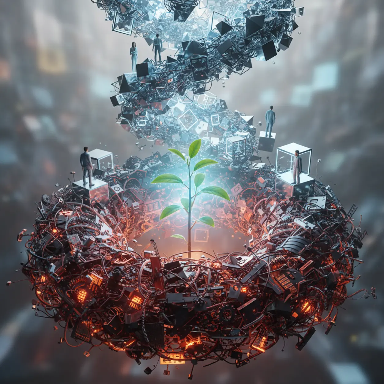 Ethereal sapling, automation, geometric scaling.