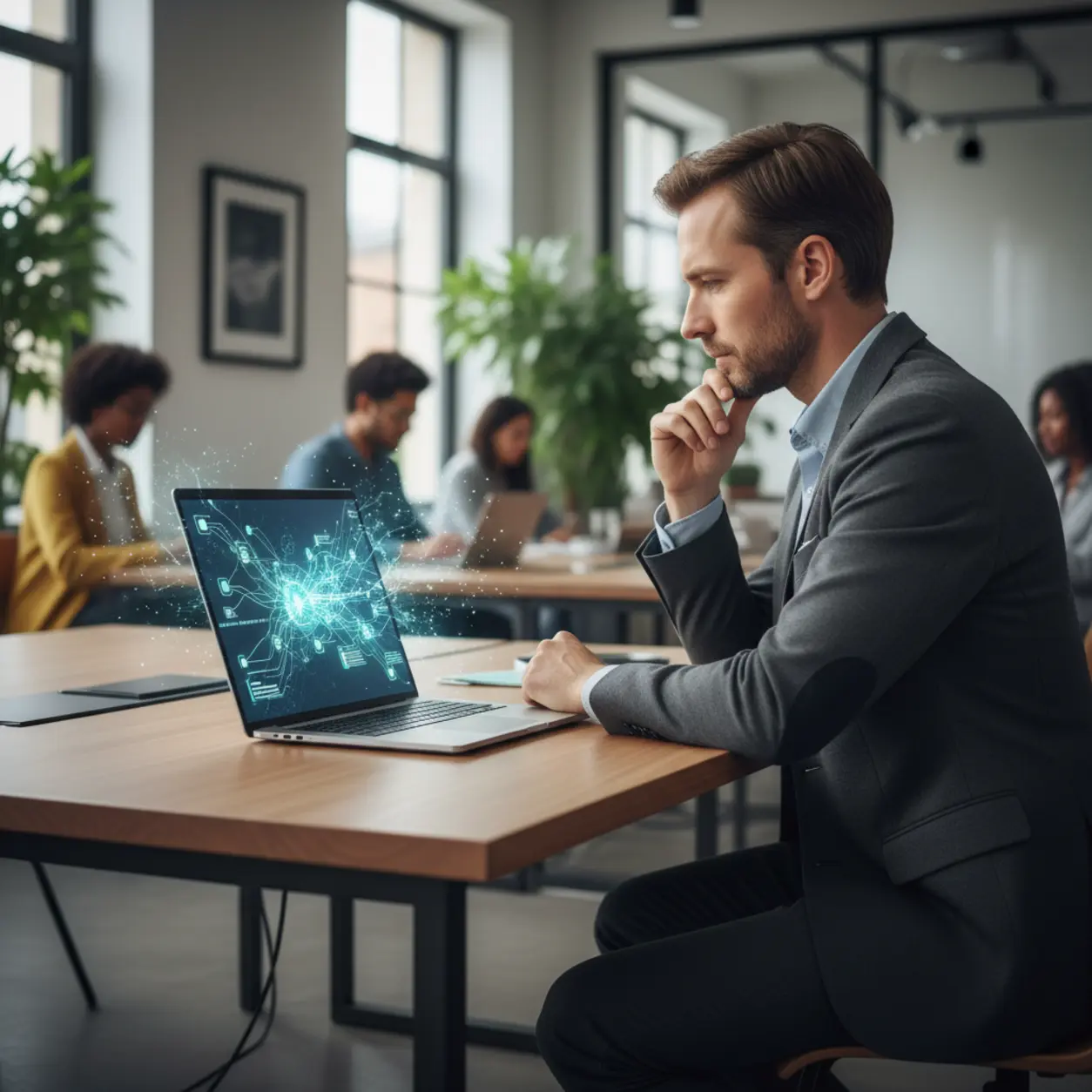 Person at a laptop, strategic planning.