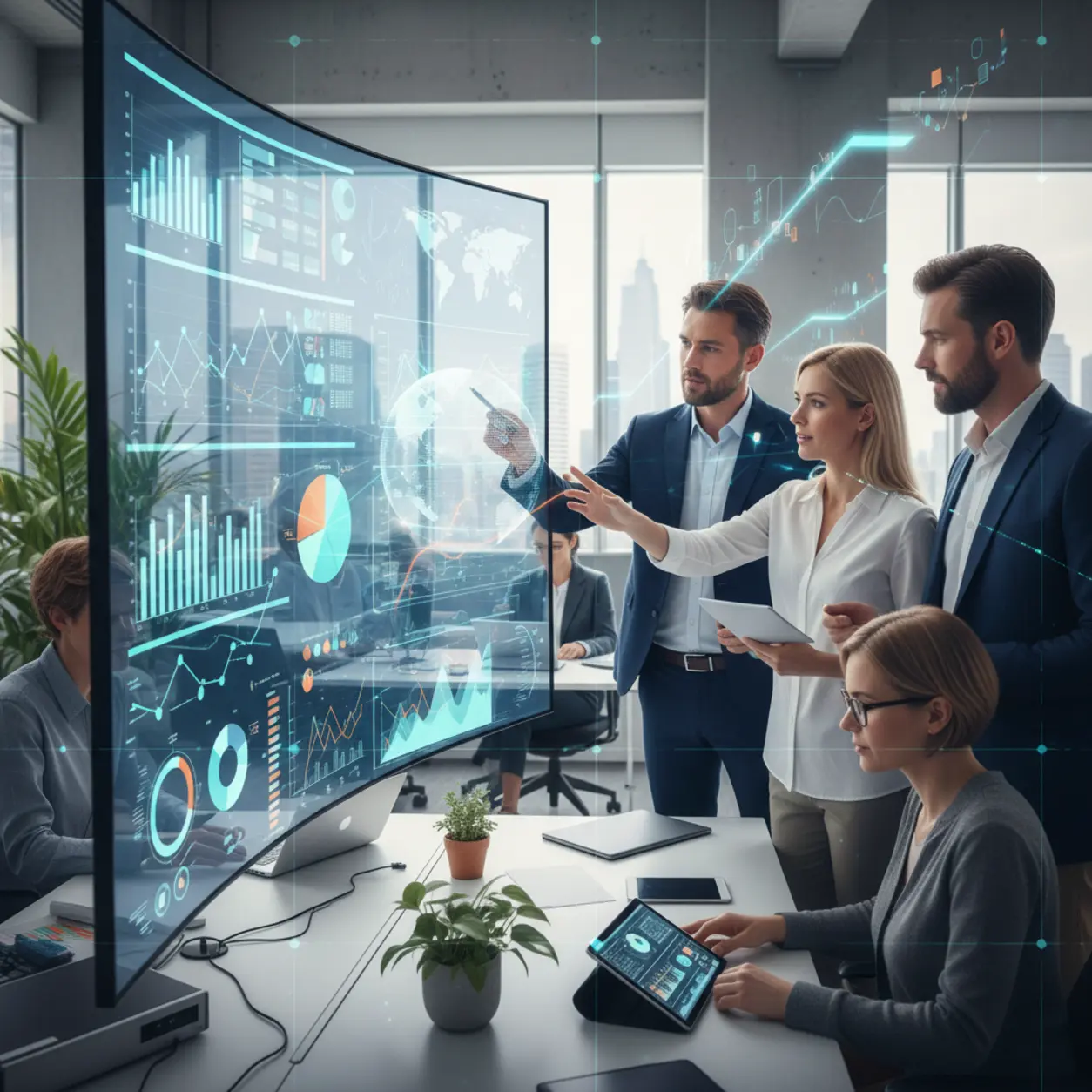 Team of specialists in a modern office.