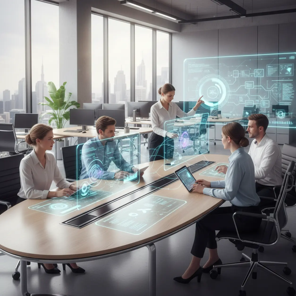 Nowoczesne biuro, burza mózgów z AI.