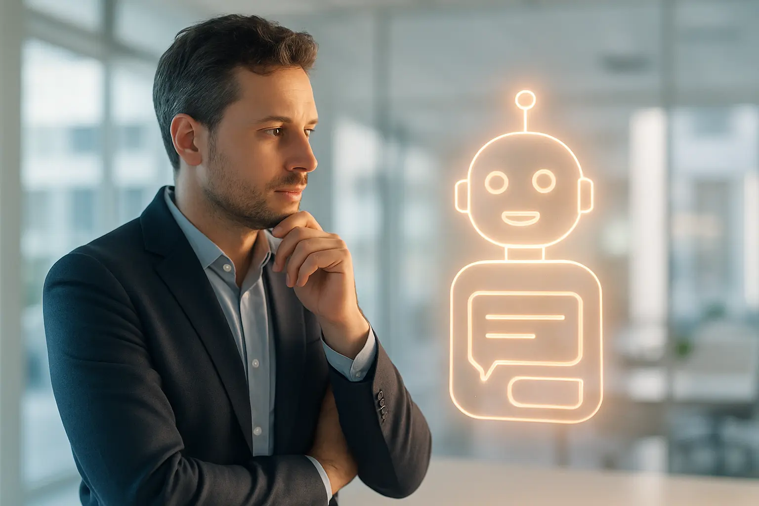 Mężczyzna i AI: nowoczesne biuro