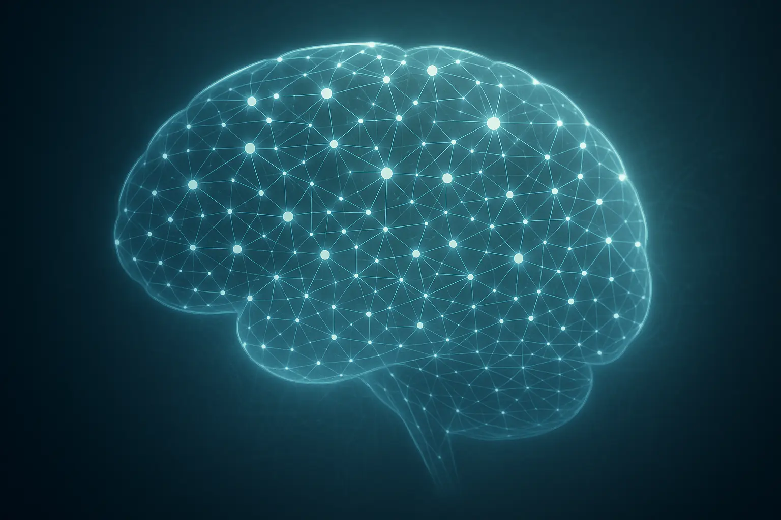 Futurystyczna sieć AI, połączone węzły.