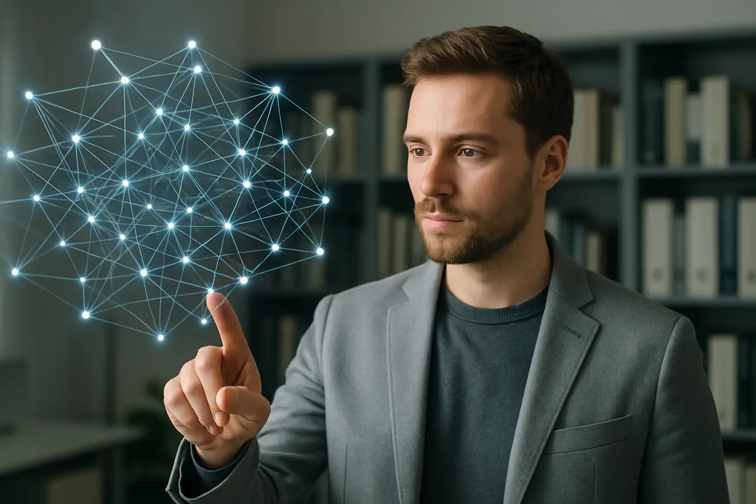 Businessman with a data holo-disk.