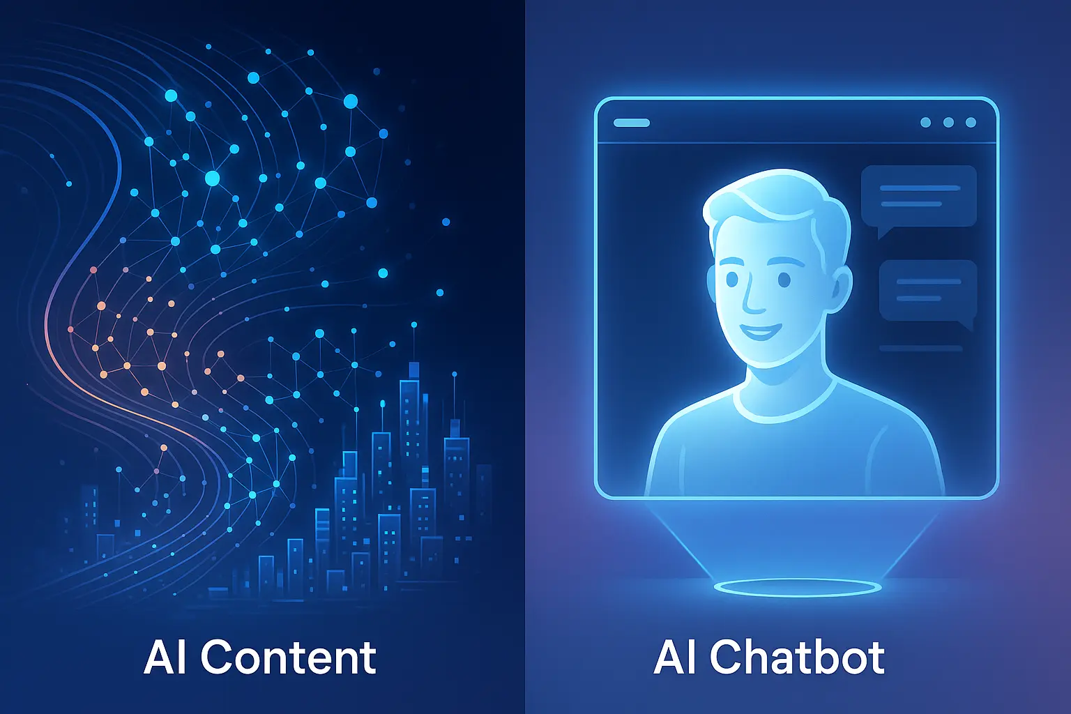 AI content and chatbots working together in digital synergy.