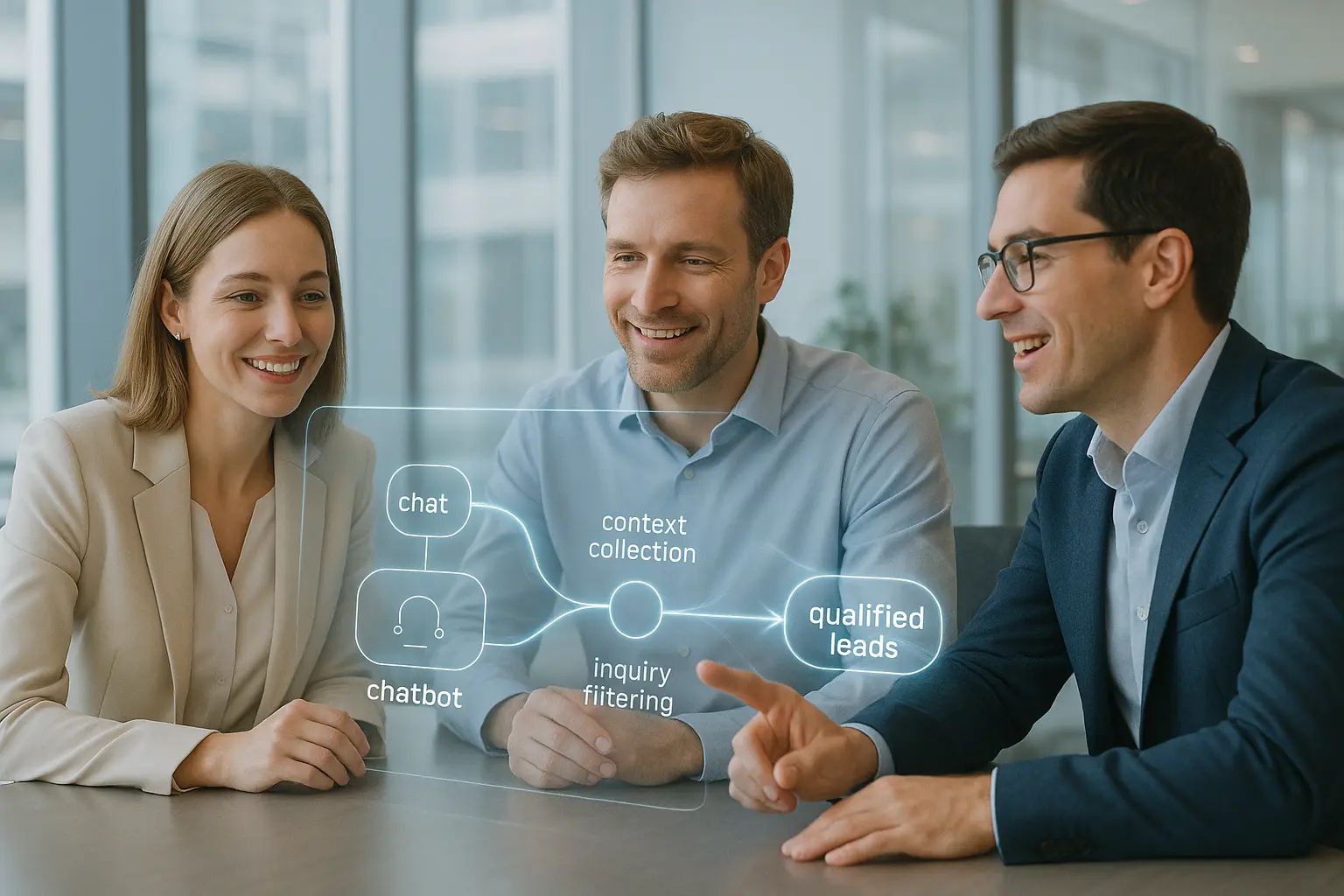 Team discusses chatbots and leads.