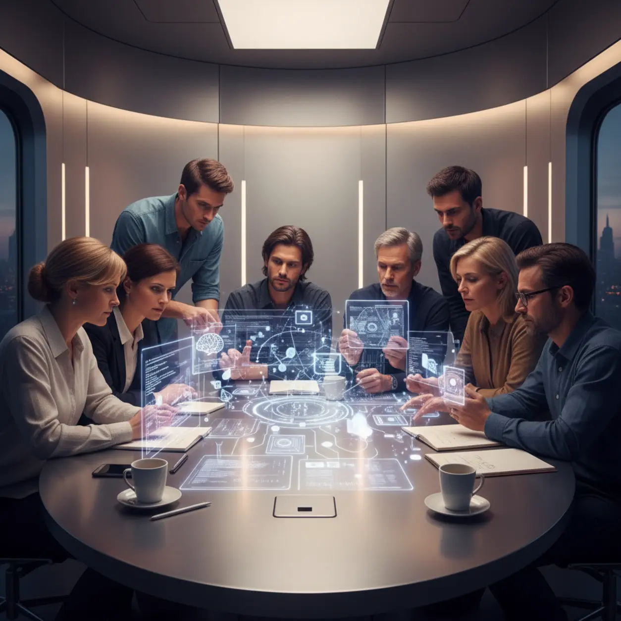 Grupa ludzi dyskutuje o AI
