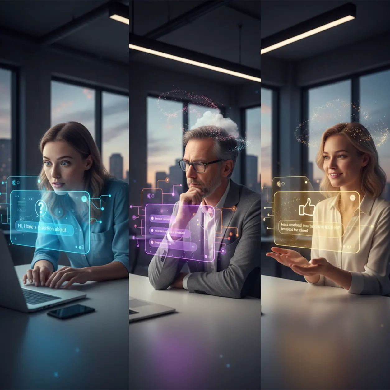 Różne interakcje z AI chatbotem.