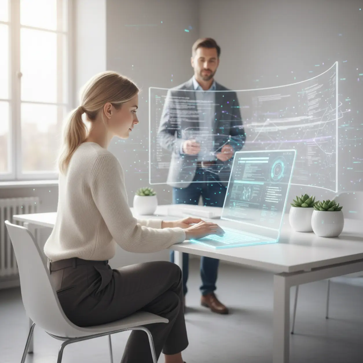 Modern office, working with technology.