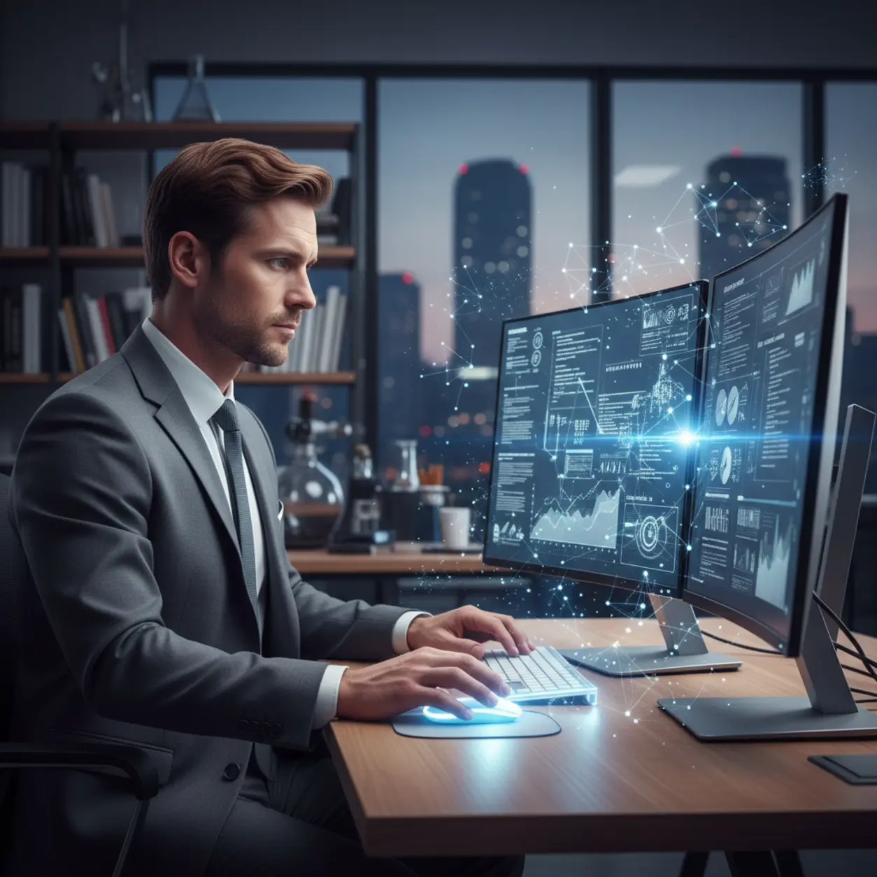 Expert analyzing data with the help of AI