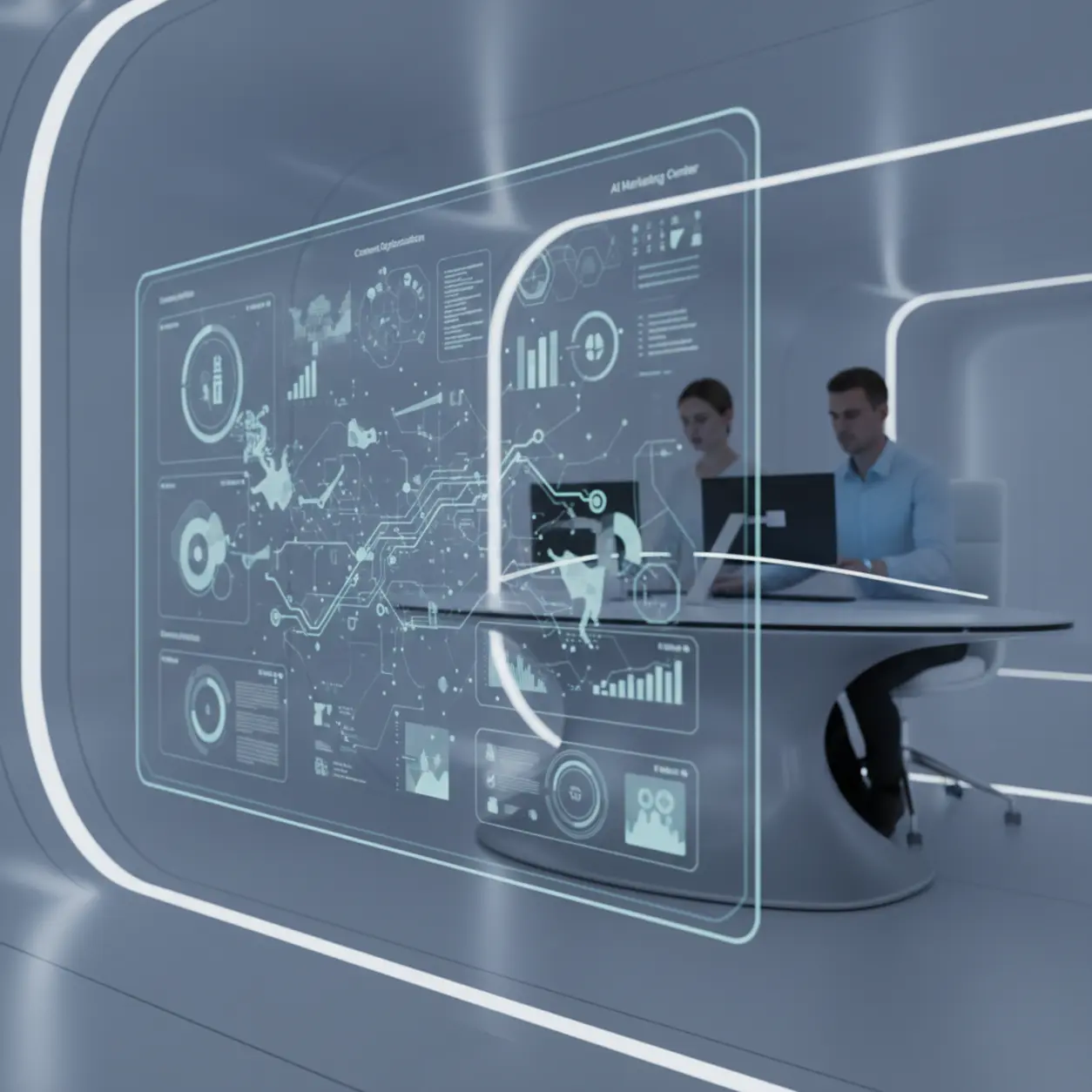 Futuristic AI marketing control center