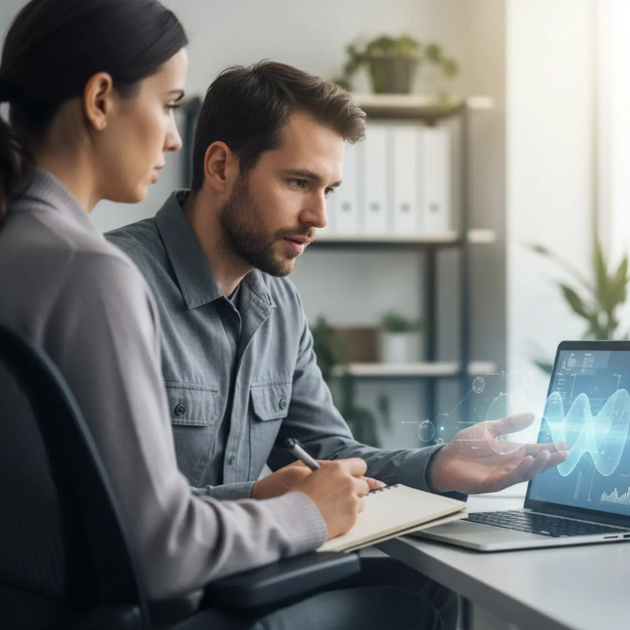 A graphic showing a dialogue between manual work and AI