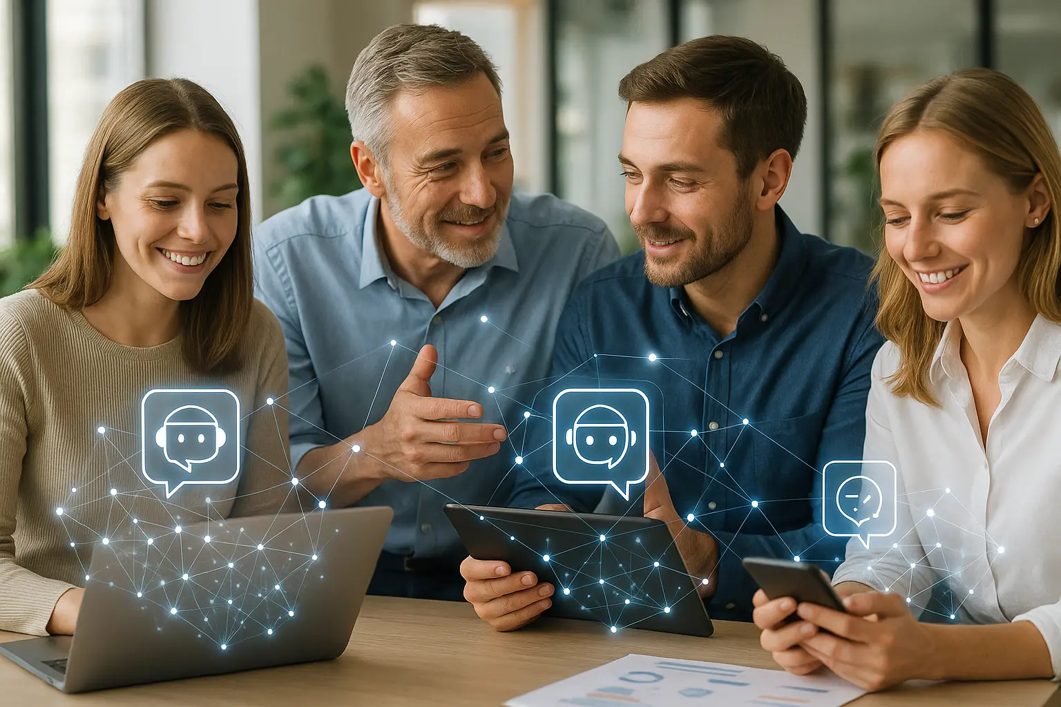 People with an AI visualization in an office.