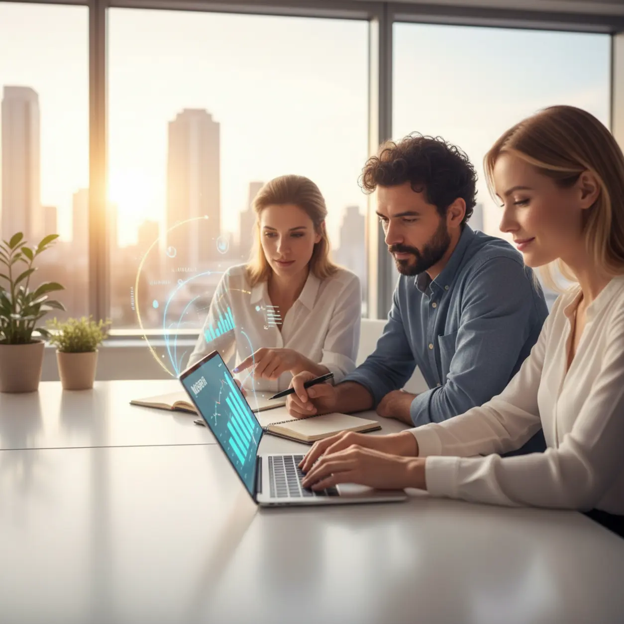 Three people working in a modern office, representing the sources of internal knowledge.