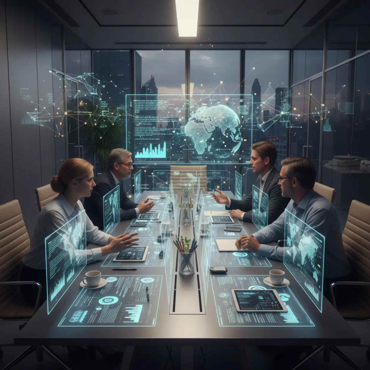 Colleagues in an office working with AI.