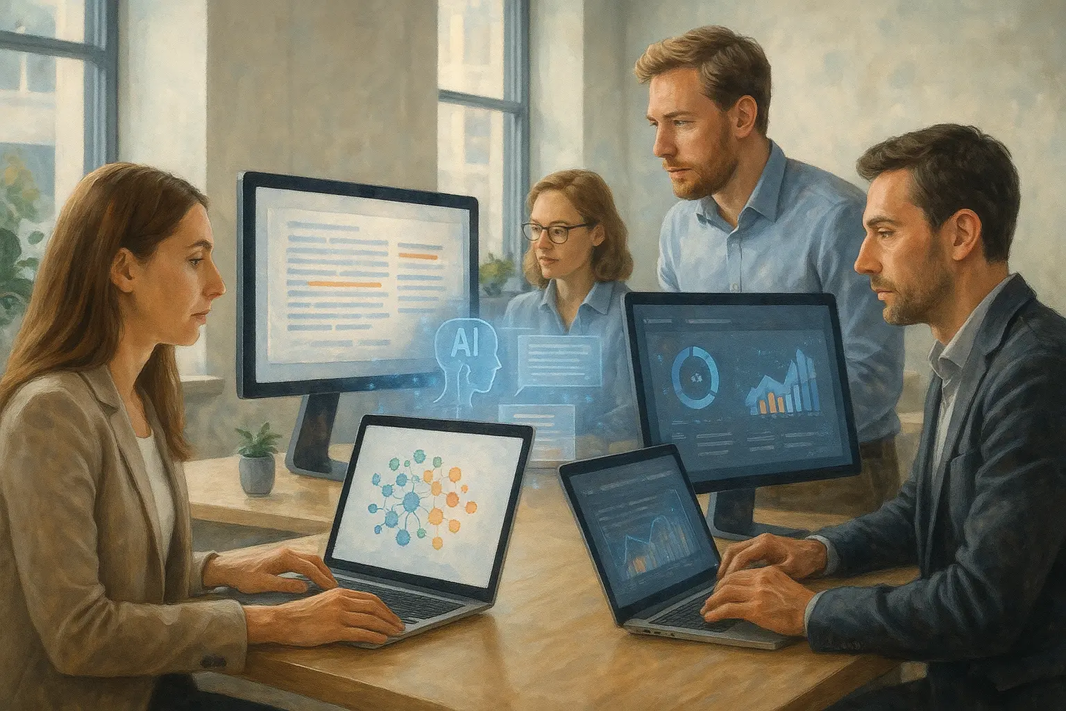 AI editors working with digital tools.