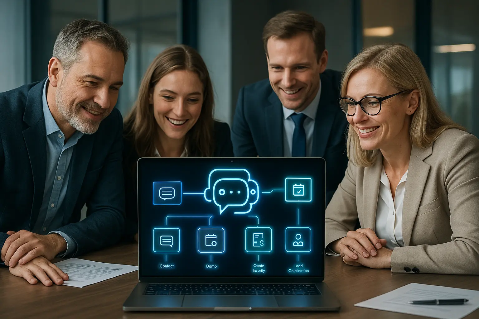 Team collaborating on an AI chatbot interface