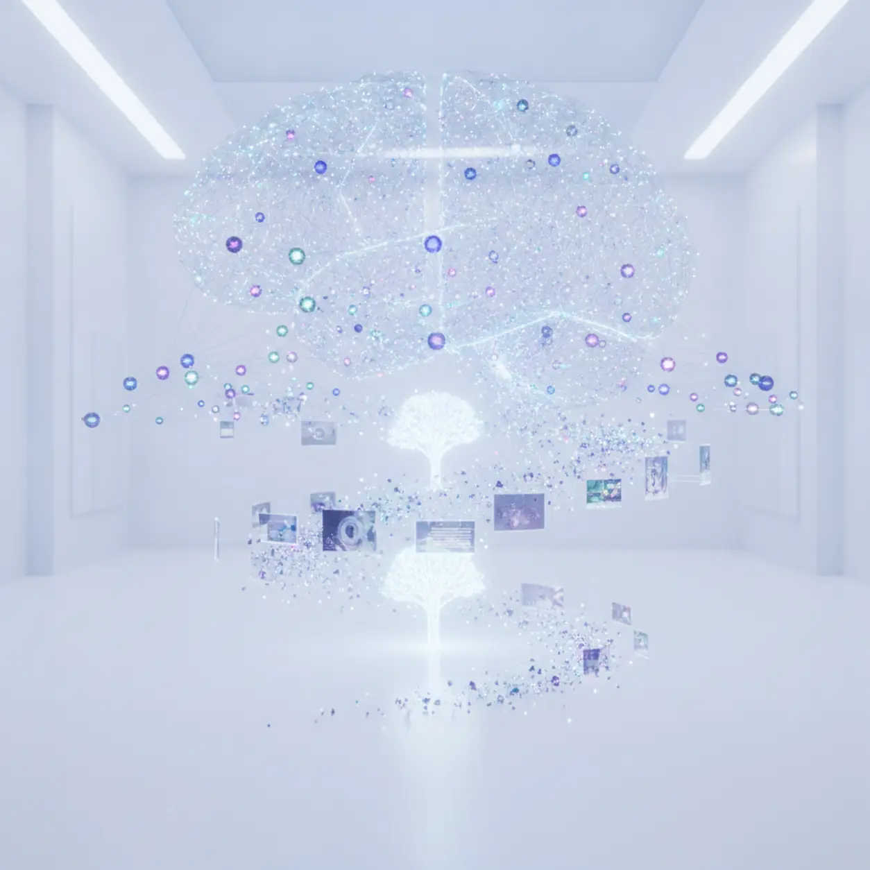 Abstract connection of data, topics, and AI