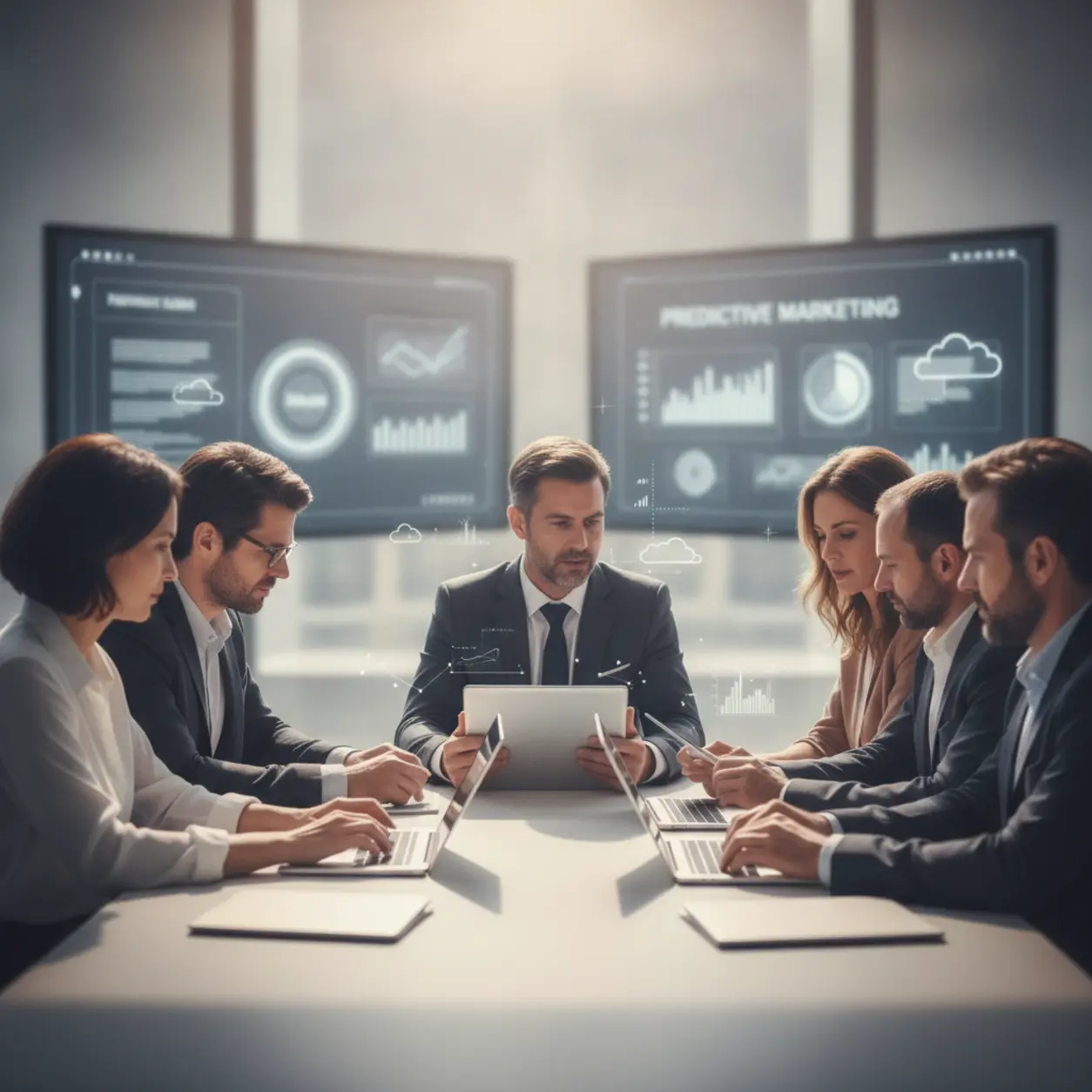 Professionals analyzing data in a modern office.