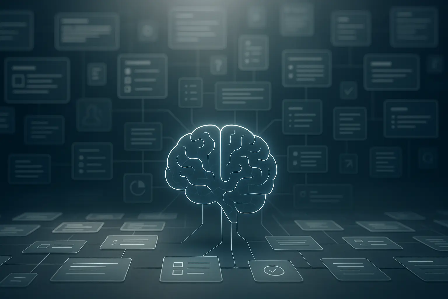 A digital brain with information nodes.