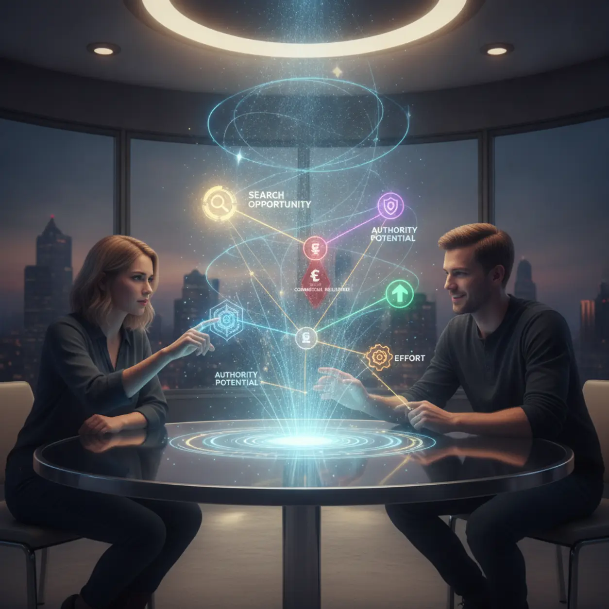 Scientists analyzing a strategic map.