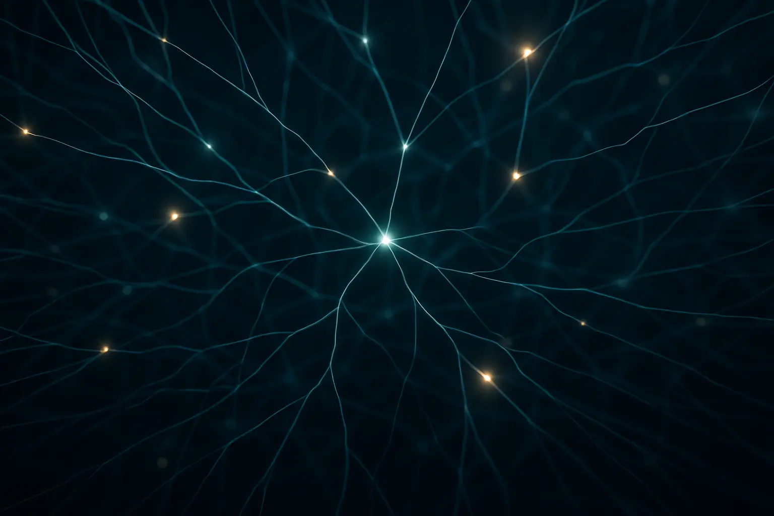 An abstract AI network with illuminated nodes.