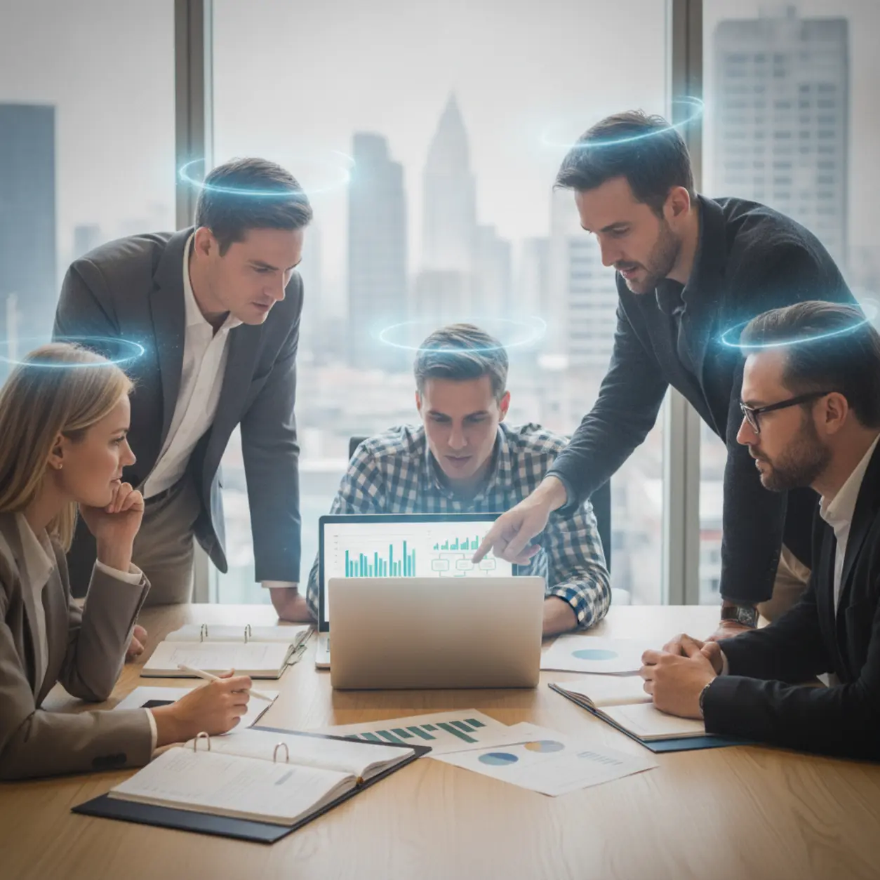 Professional discussion in an office setting.