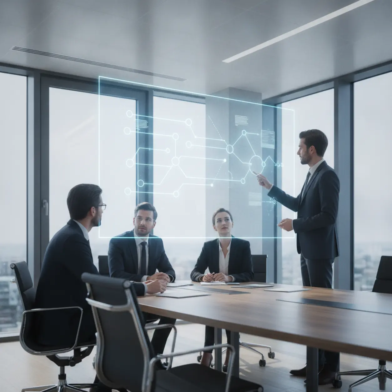 Modern conference room, business discussion.