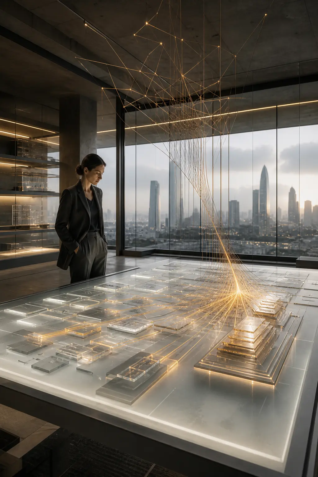 Strategic analysis and data consolidation in a modern studio.