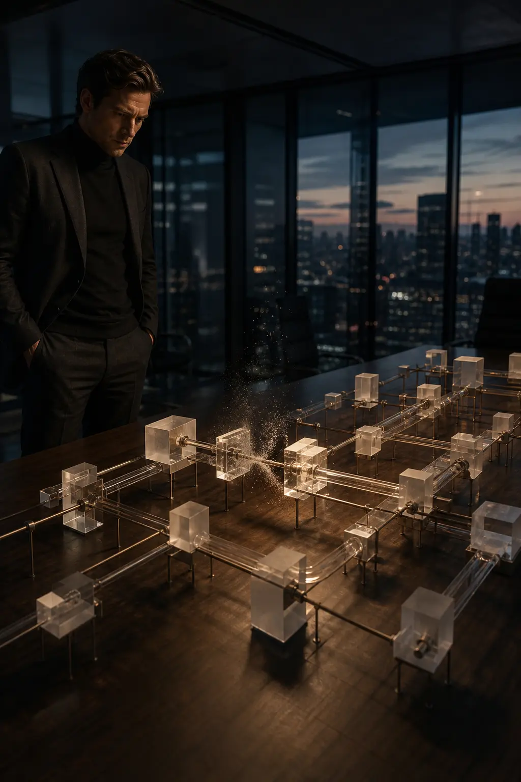 Modern conference room with a carefully planned modular layout containing a visible structural flaw.